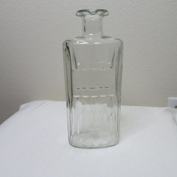 Vintage Apothecary Bottle Empty Clear Glass Rectangular Ribbed Glass Decanter - Picture 4 of 12